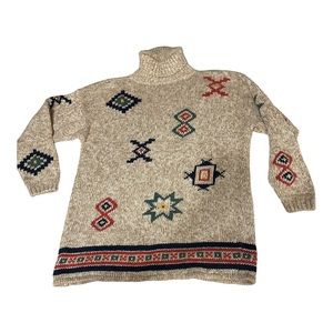 Pasta Women’s Oversized South Western Vintage Knit Turtleneck Sweater